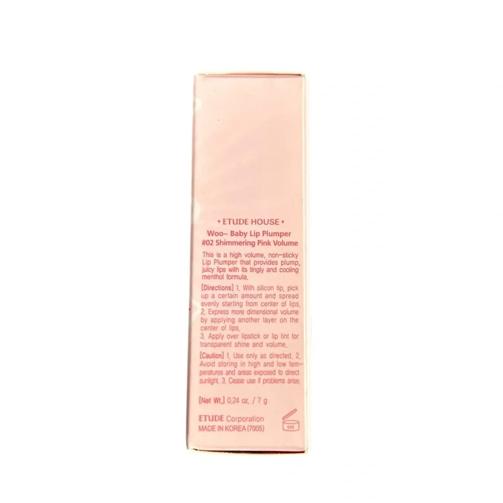 Etude House Woo Baby Lip Plumper 02 Shimmering Pink Volume Gloss Discont’d NWT